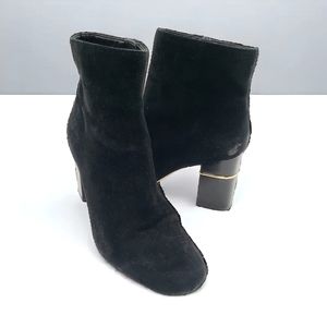 Enzo Angiolini Womens 8 Ginette Black Suede Block Heel Ankle Boot Side Zip